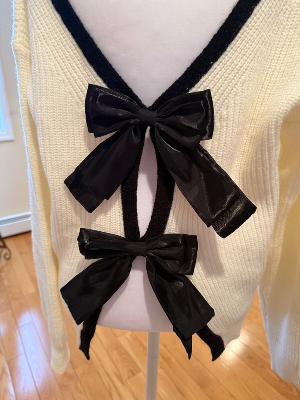 SHEIN Cream Off-Shoulder Sweater with Black Trim